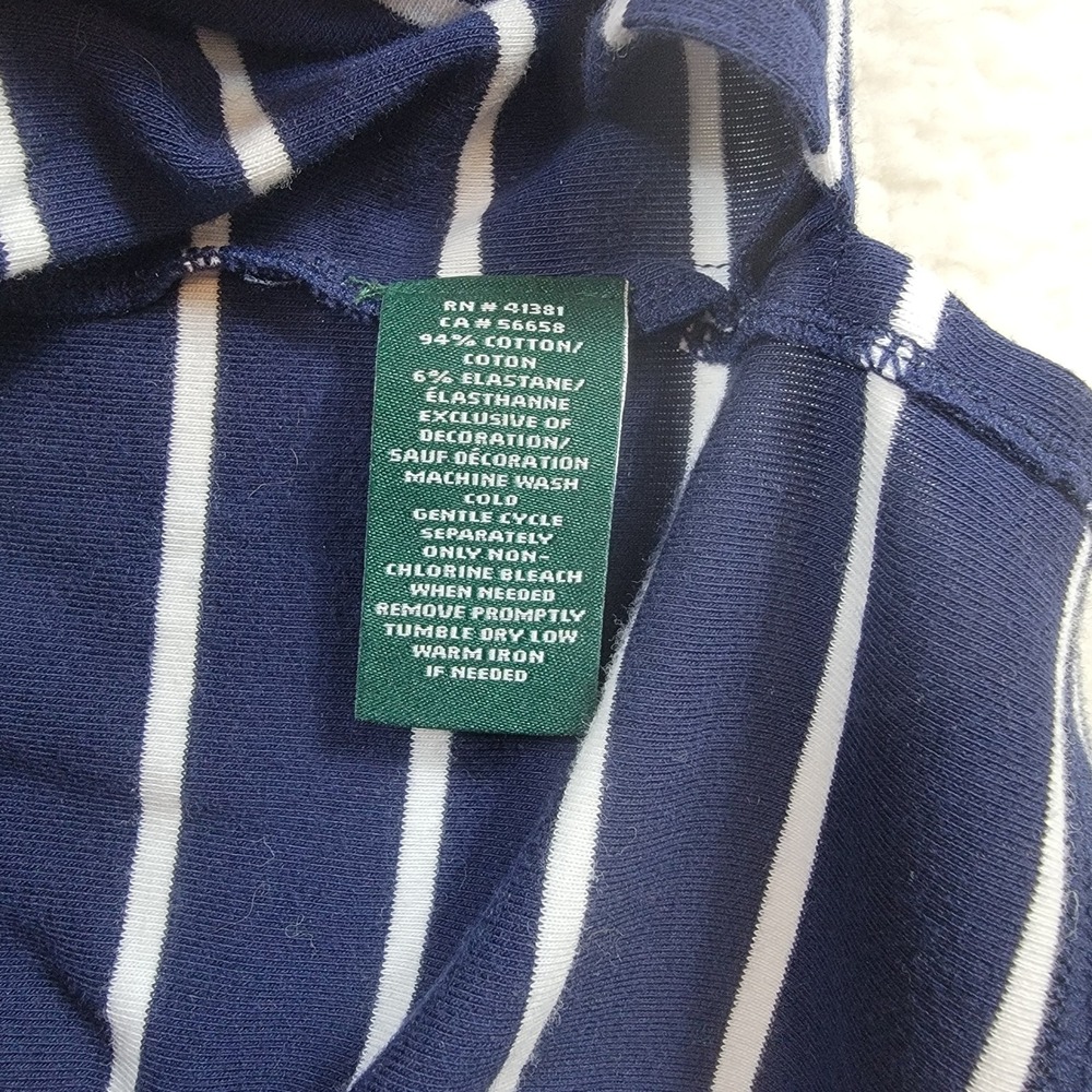 Lauren Ralph Lauren Top Women 1X Navy Blue White Striped Boat Neck Short Sleeve - Picture 5 of 8